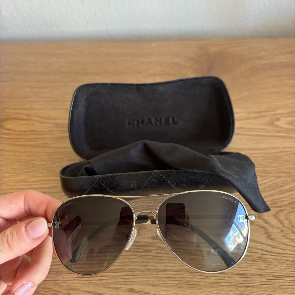 CHANEL Silver Aviator Sunglasses